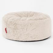 Large Round Pouffe - Fluffy Faux Fur Rabbit White