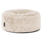 Large Round Pouffe - Fluffy Faux Fur Rabbit White