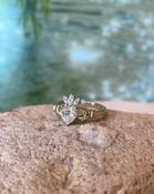 9ct Yellow Gold Claddagh Ring with Diamond Centre &amp; Diamond Crown image