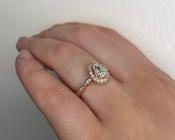 18ct Rose Gold Pear Drop &amp; Diamond Halo Engagement Ring image