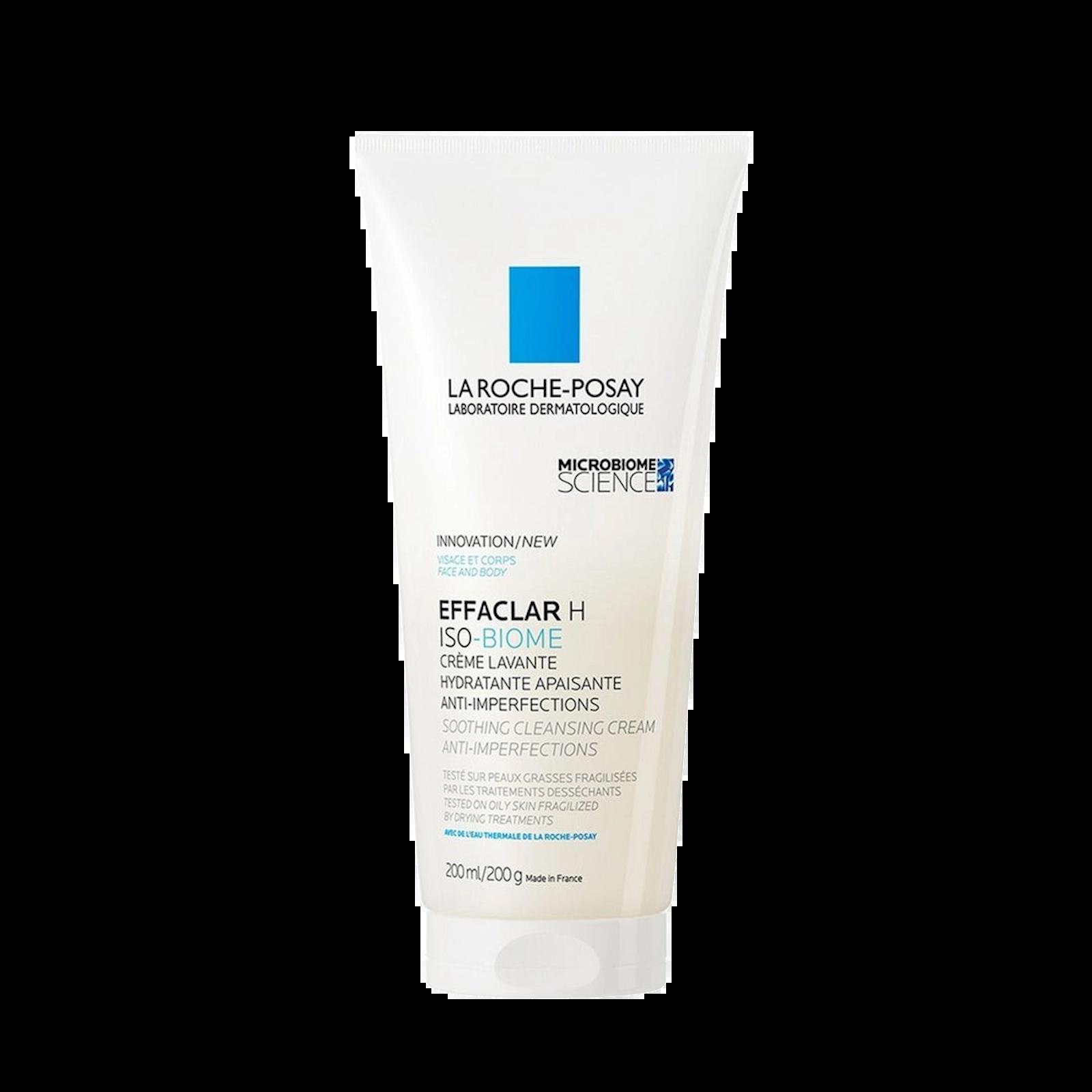 La Roche-Posay Effaclar H Iso-Biome Cleanser 200ml for Sensitive, Oily & Acne-Prone Skin. Image Features: Soothing Cleansing Cream, Anti-Imperfections, Hydrating