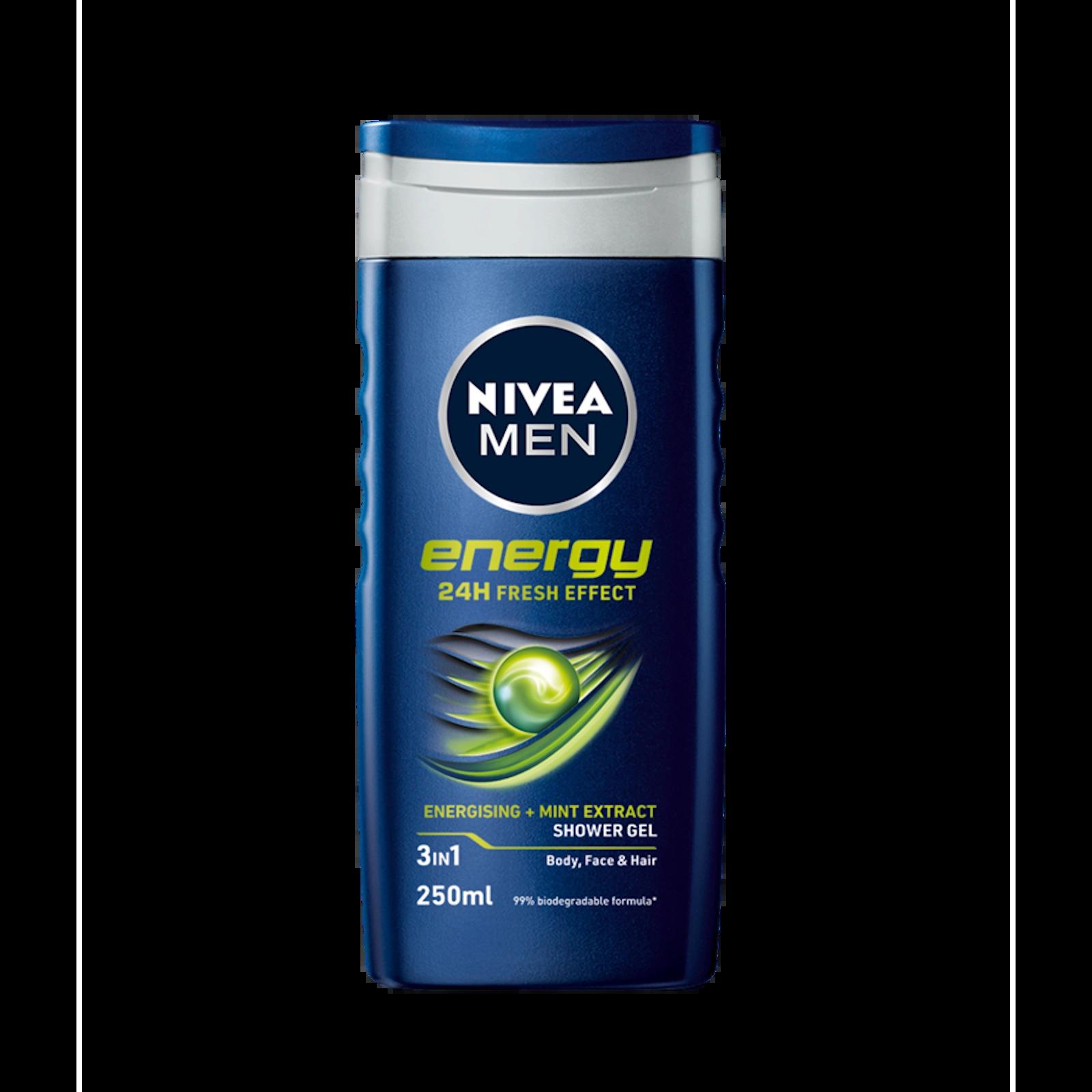 Nivea Men Shower Gel Energy 250ml for Body, Face & Hair with Mint Extract
