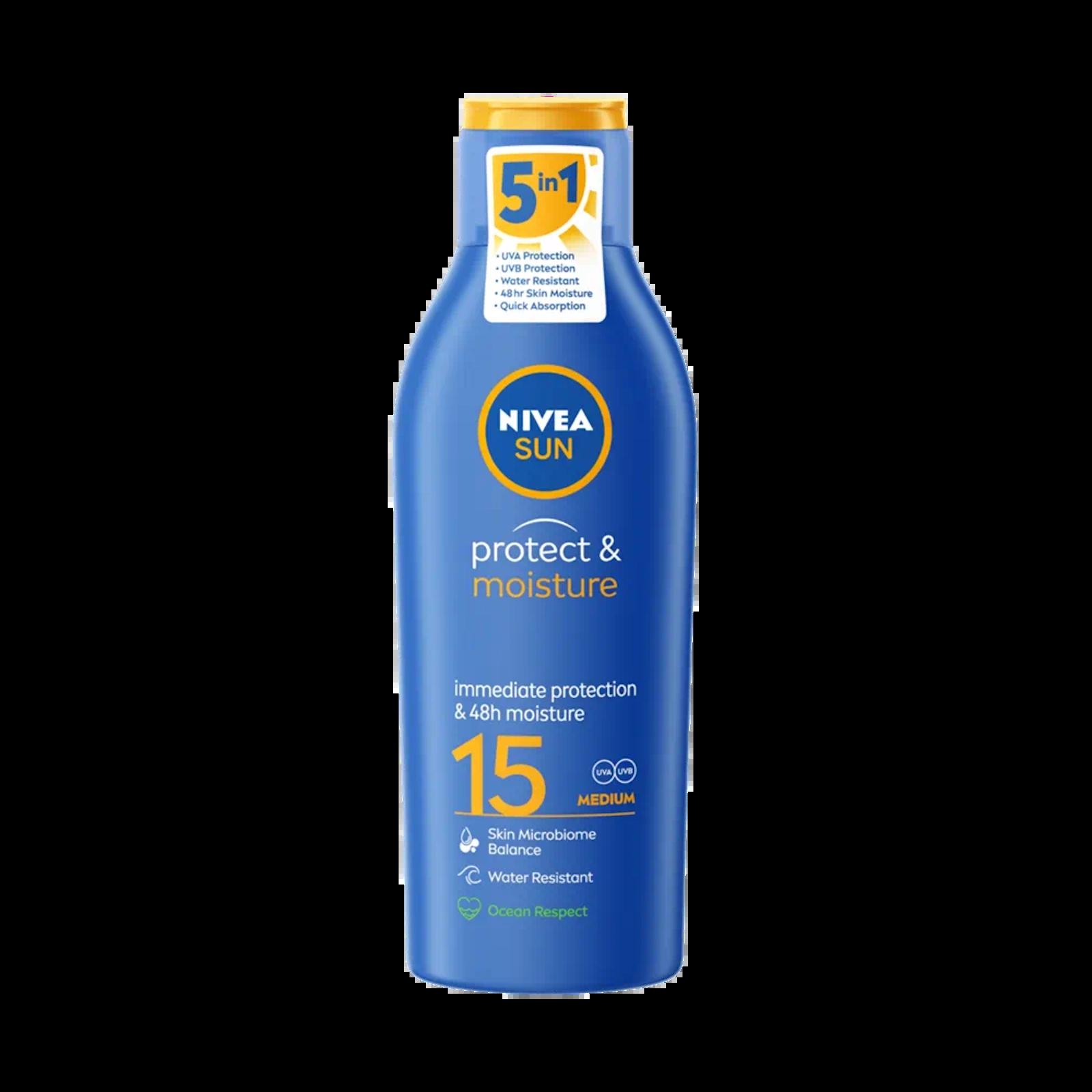 Nivea Sun Protect & Moisture Lotion SPF 15 UVA UVB Protection Water Resistant 200ml