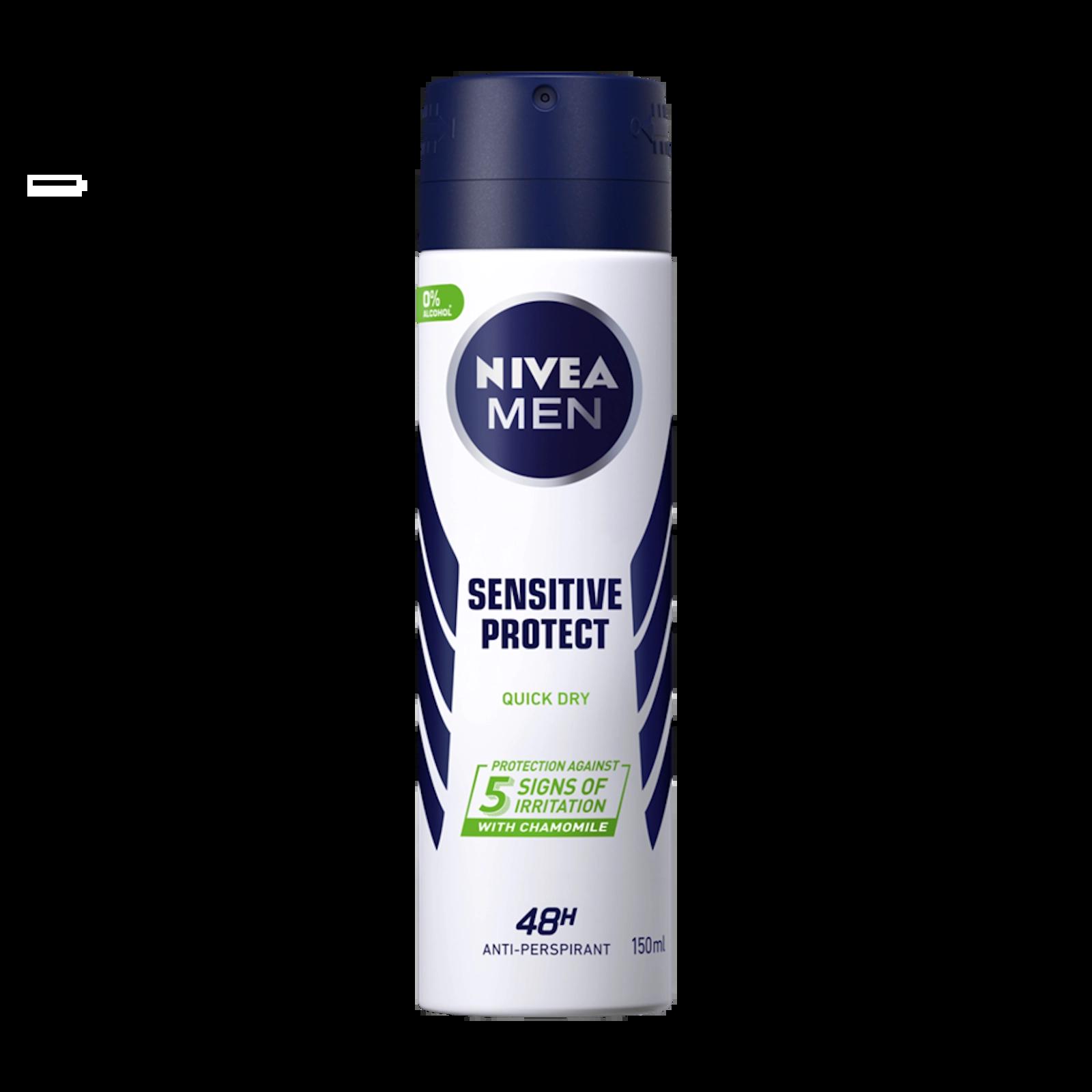 Nivea Men Sensitive Protect Anti-Perspirant Deodorant Quick Dry 48H Protection 0% Alcohol 150ml for Sensitive Skin