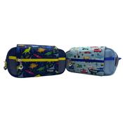 Pencil Case - Triple Zip with Dinosaur/Vehicle Pattern Wrap