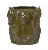 Adamsbro Flower Pot Dancing Horses Olive Glaze