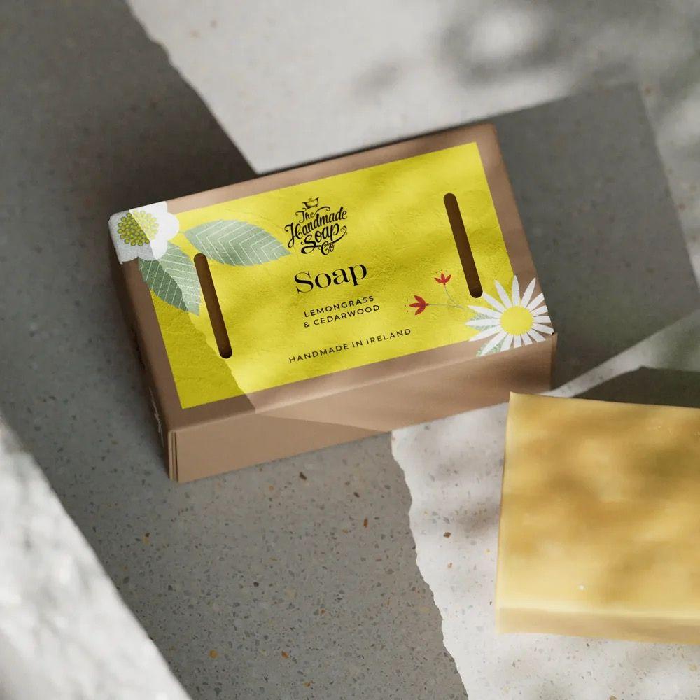 Glen Pharmacy Handmade Lemongrass & Cedarwood Soap 140g - All Skin Types, Cruelty Free, Vegan, FSC Certified, Made in Ireland