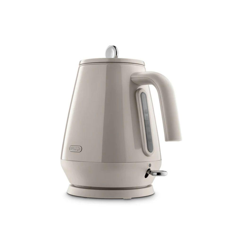 DeLonghi Eclettica Kettle 1.7L Beige Stainless Steel with Saucer