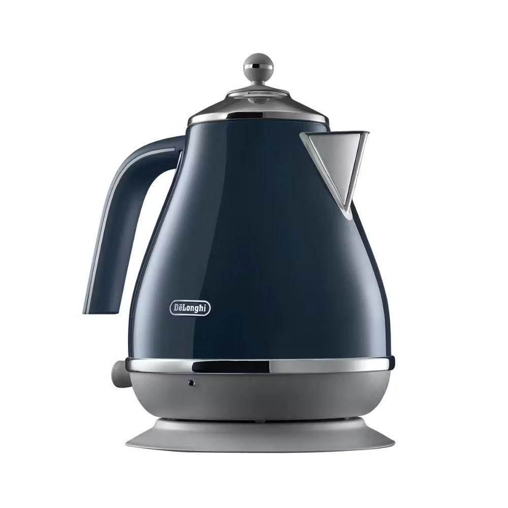 DeLonghi Icona Capitals Kettle - Blue, 1.7 litres, 360° detachable base, Stainless steel, Handle, Base, DeLonghi logo