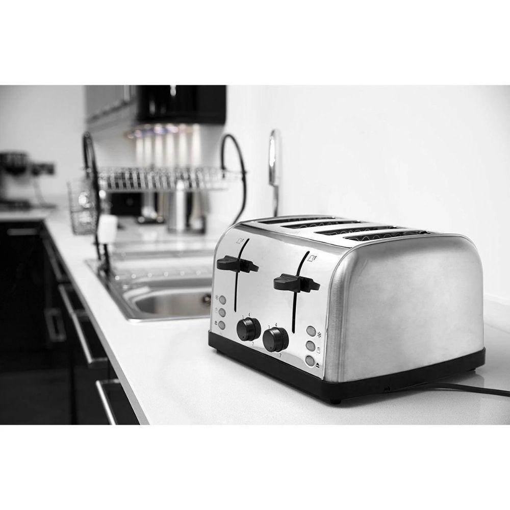Russell Hobbs Futura 4 Slice Toaster Silver - Brushed Stainless Steel, Frozen Bread, Cancel, Reheat, Bagel, Crumb Tray