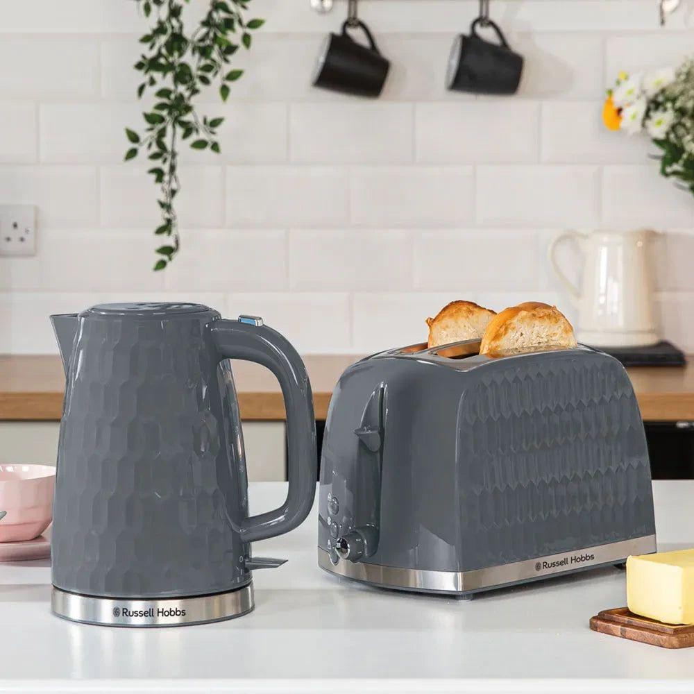Russell Hobbs Honeycomb 2 Slice Toaster Grey with Stainless Steel Accents