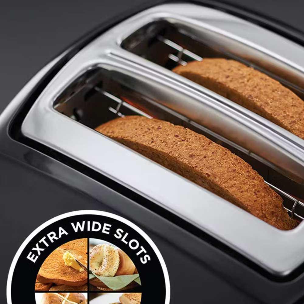 Russell Hobbs 2-Slice Black Toaster | Wide slots, Frozen, cancel and reheat functions, Removable crumb tray, Variable browning function