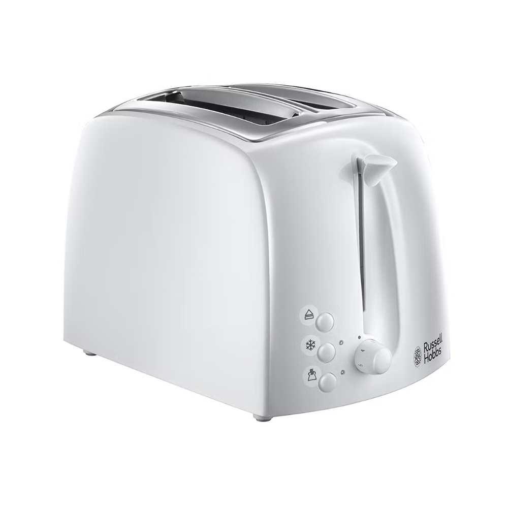 Russell Hobbs Textures White 2 Slice Toaster with Extra Wide Slots, Variable Browning, Frozen Bread, Cancel & Reheat Functions, Removable Crumb Tray, High Gloss Matte Finish