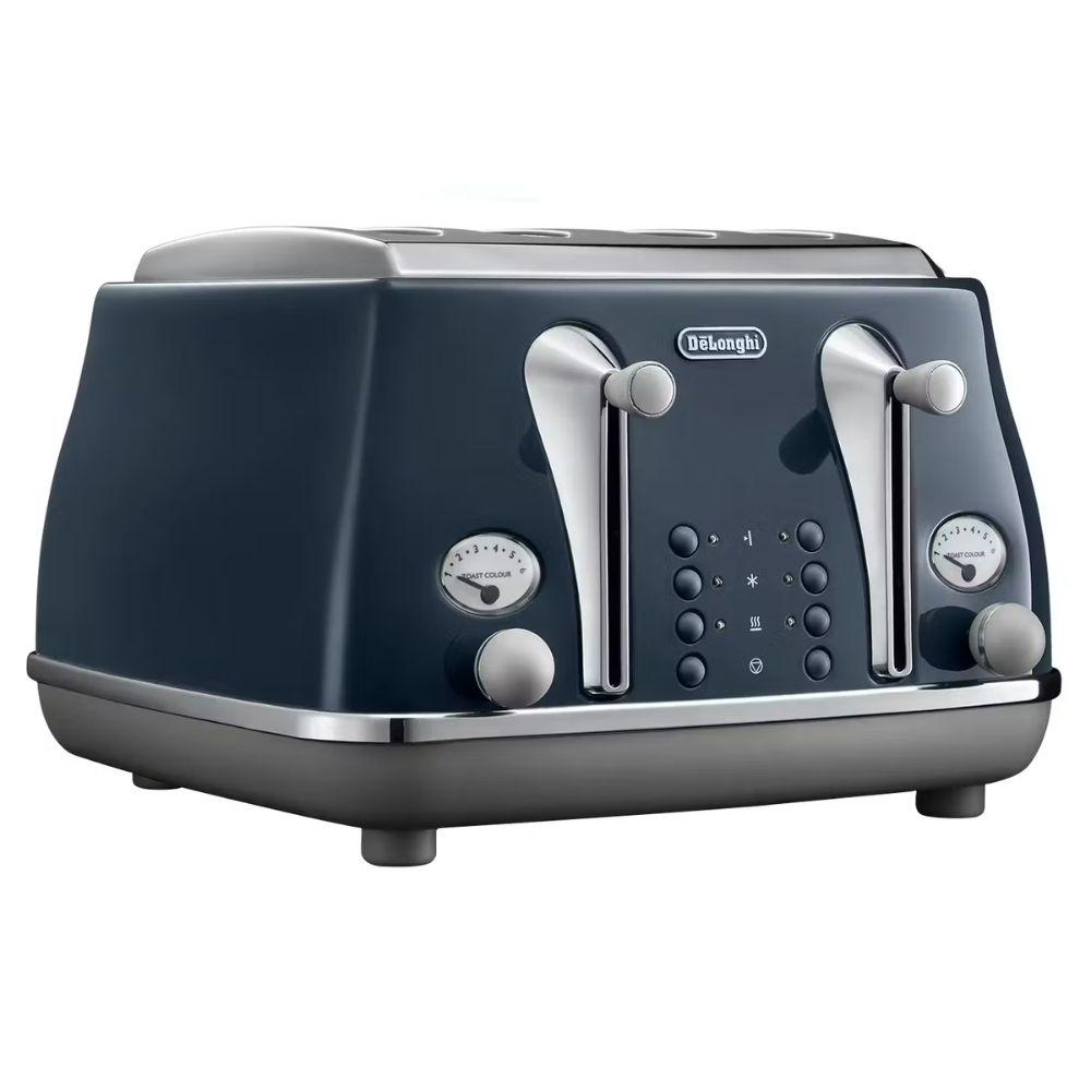 Delonghi Icona Capitals 4-Slice Toaster - Blue, 1800 W, Defrost, Reheat, Bagel function, Variable browning, Stainless Steel