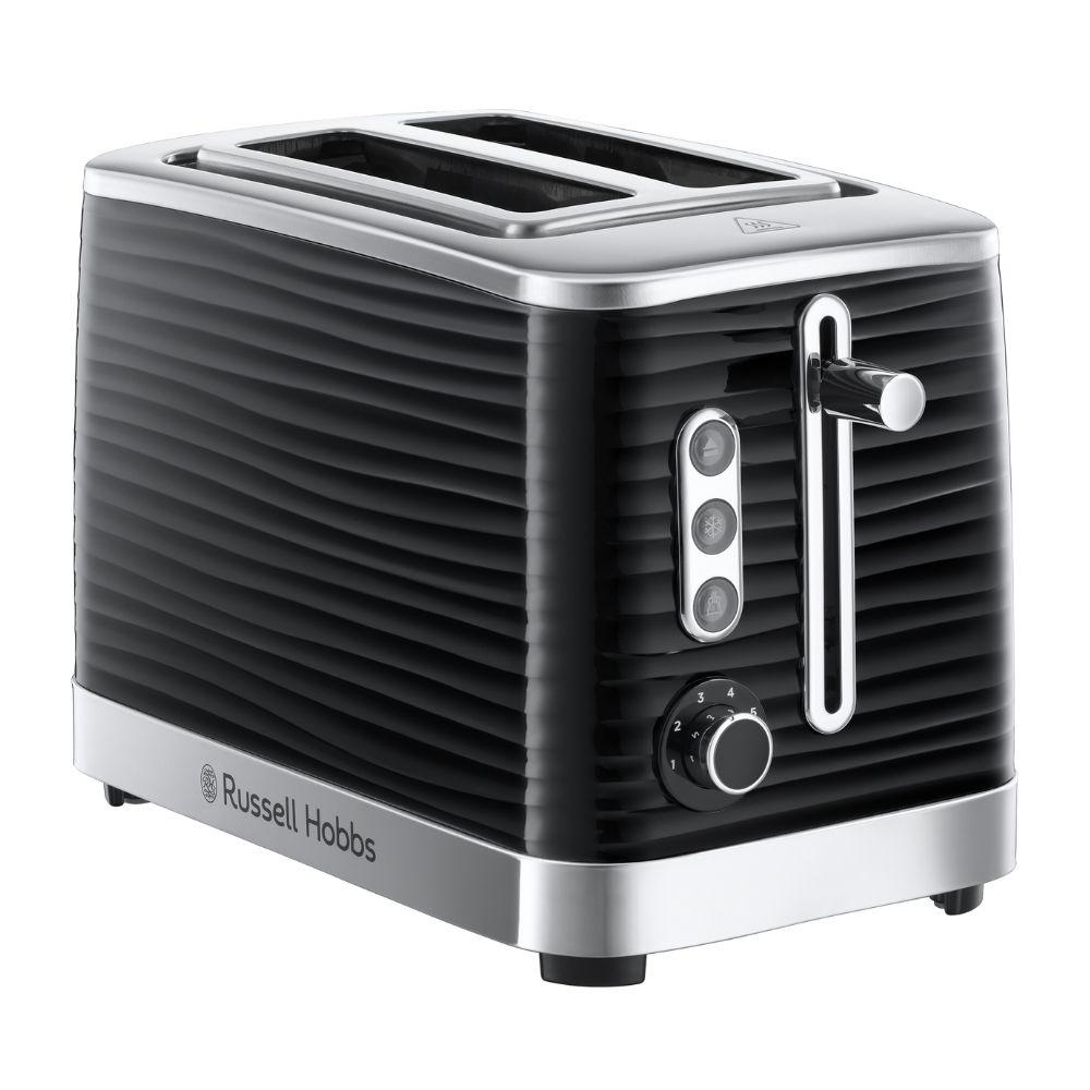 Russell Hobbs Inspire White 2 Slice Toaster with Premium Textured Plastic, Frozen, Cancel, Reheat, High Lift, Lift & Look, Variable Browning, Blue LED Illumination, Chrome Accents