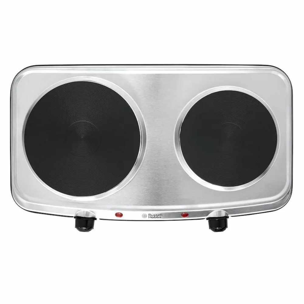 Russell Hobbs 2 Plate Mini Hob | Stainless Steel | 1500W | Black Plates