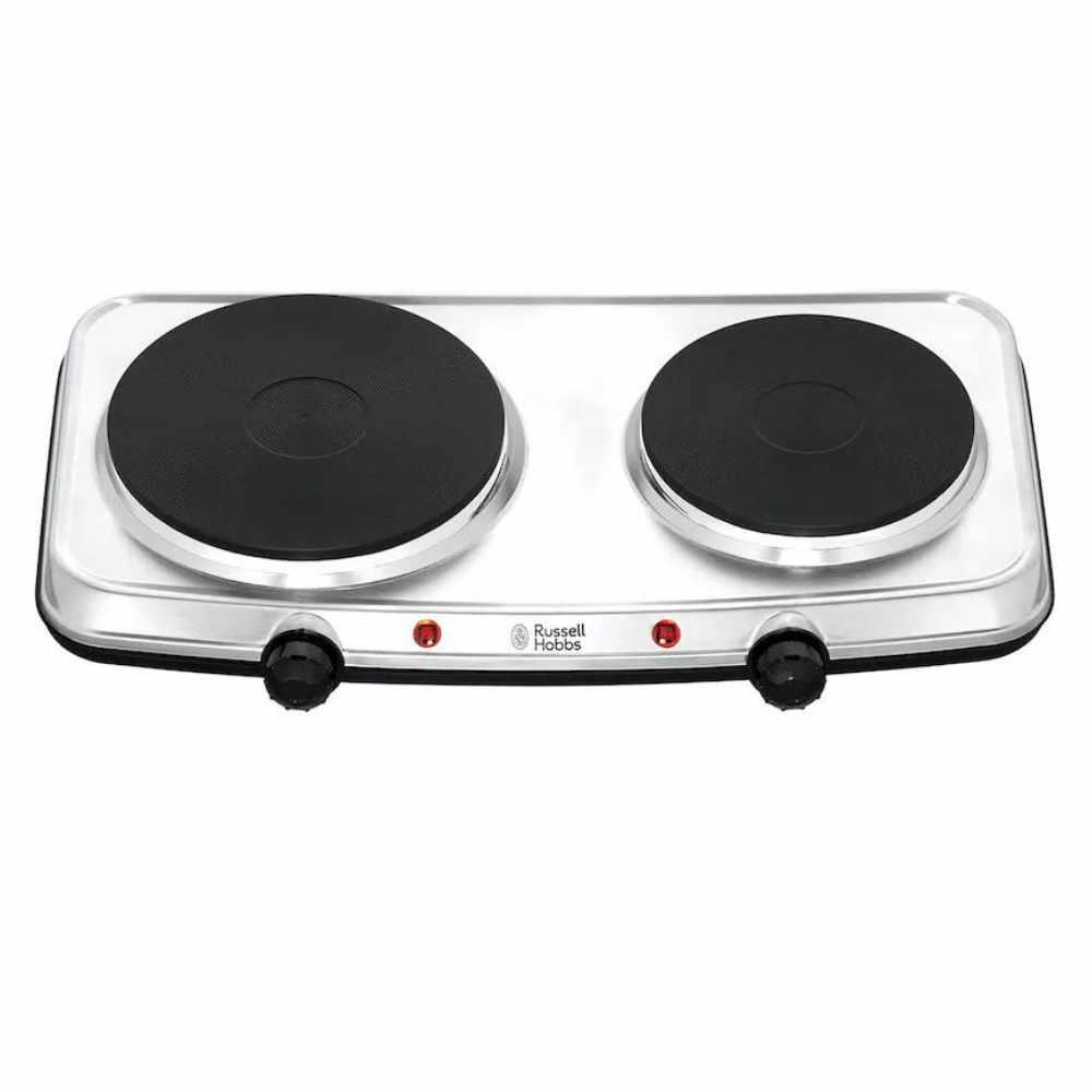 Russell Hobbs 2 Plate Mini Hob | Stainless Steel | 1500W | Black Plates