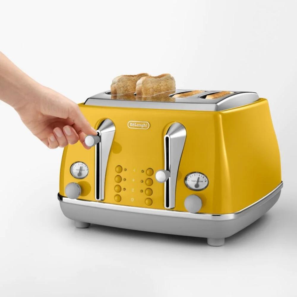 DeLonghi Icona Capitals 4 Slice Toaster Yellow 1800W Toast Colour Buttons