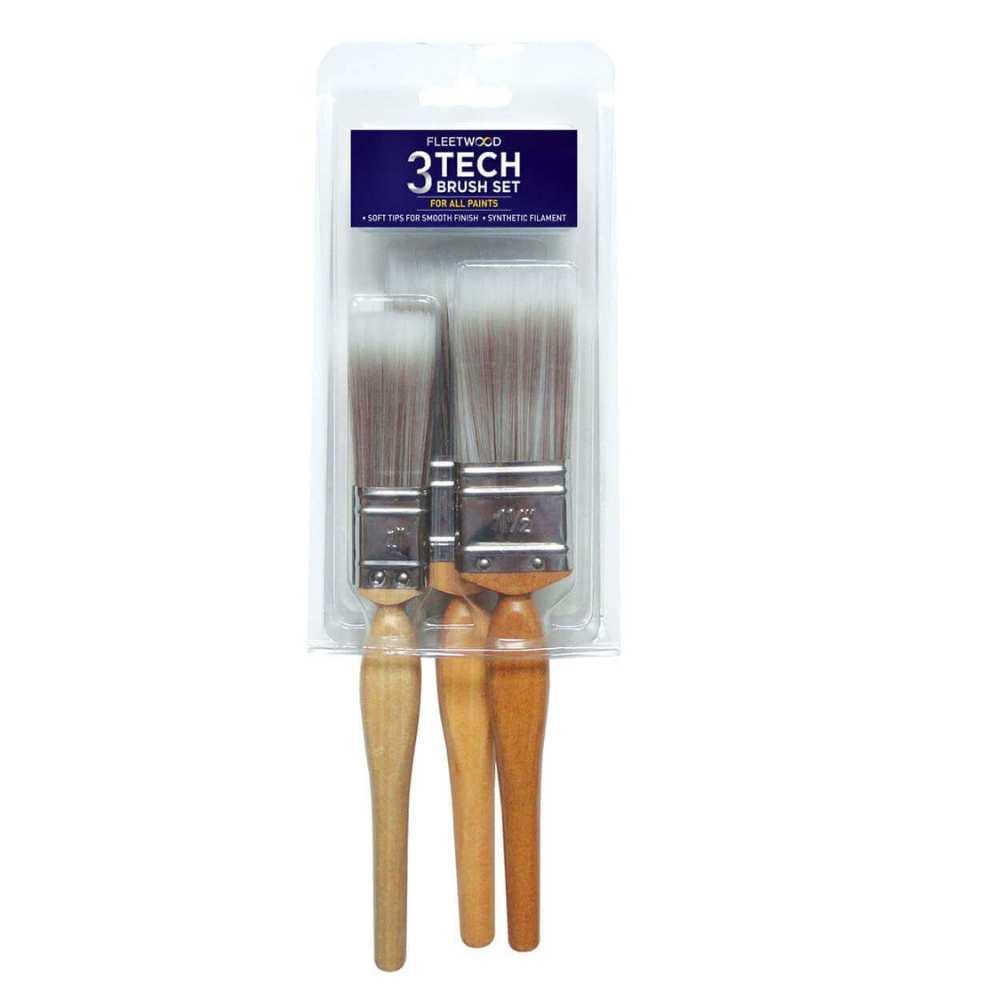 Fleetwood 3 Piece Tech Brush Set | Synthetic Bristles | Timber Handle | 1", 1.5" Brushes | For All Paints