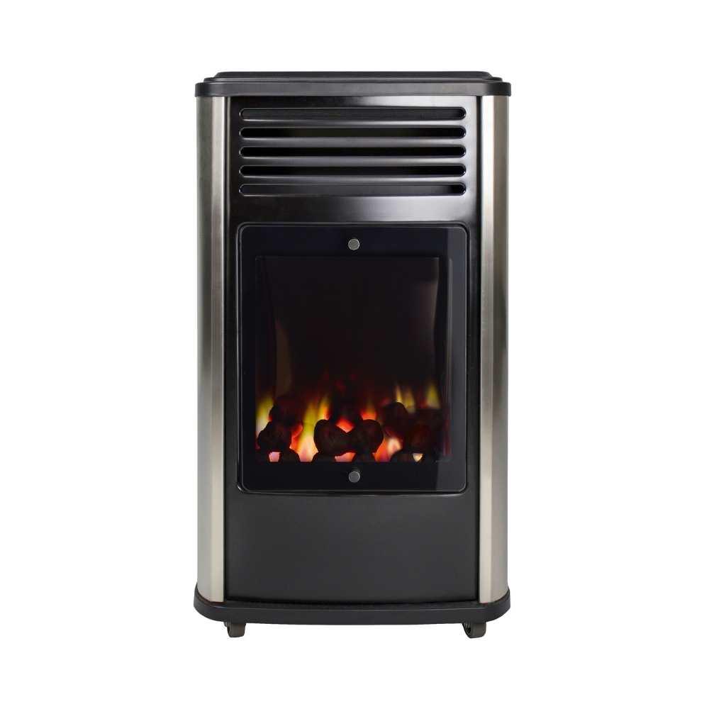 Sahara Manhattan Portable Gas Heater Black Silver Electronic Ignition Real Flame 3.4kW Butane Size L51 x W37 x H68