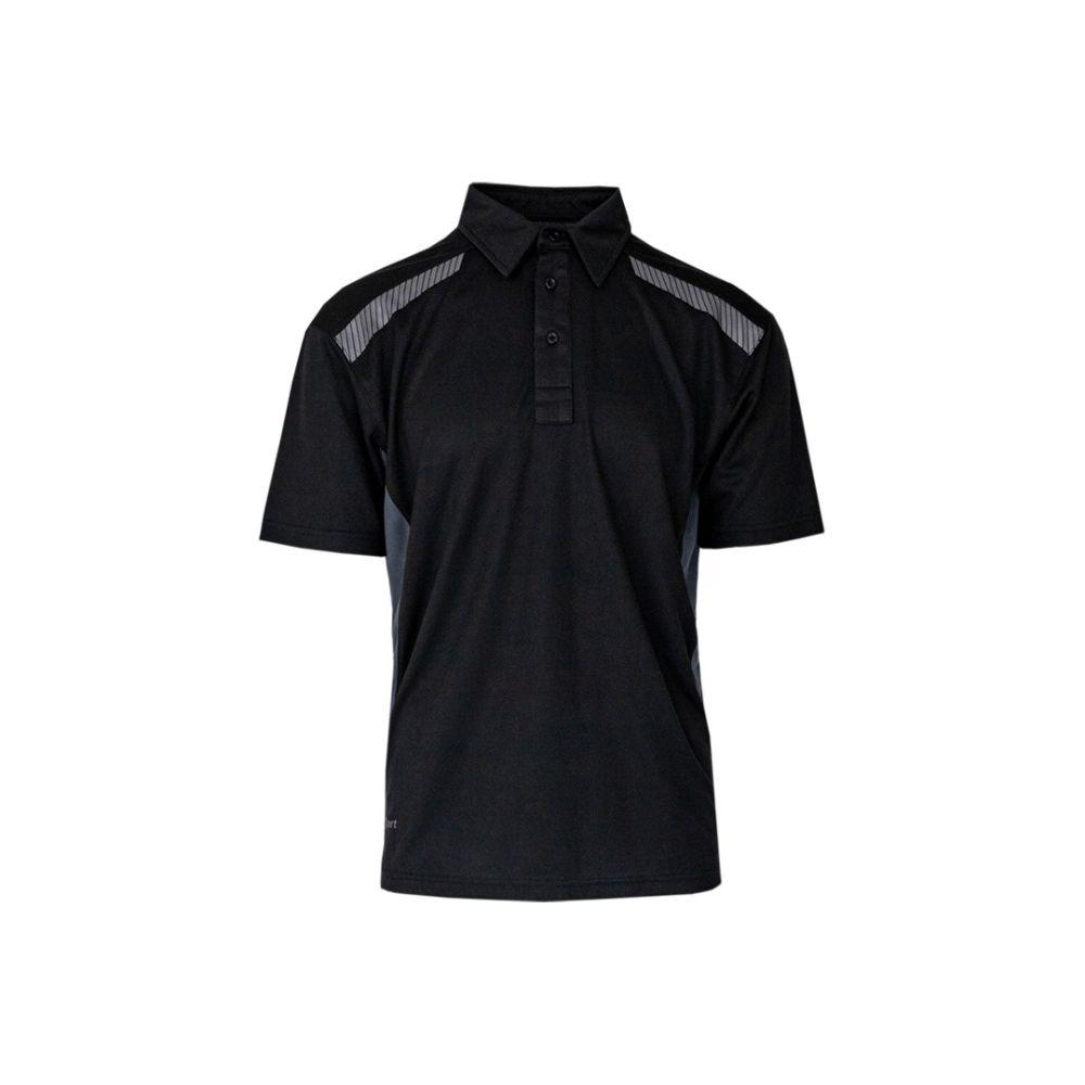 Xpert Pro Stretch Polo Shirt Black/Grey Size S - 100% Polyester, Anti-Bacterial, Wicking, Reinforced Collar, Reflective Details, Modern Fit, Breathable, Stretch
