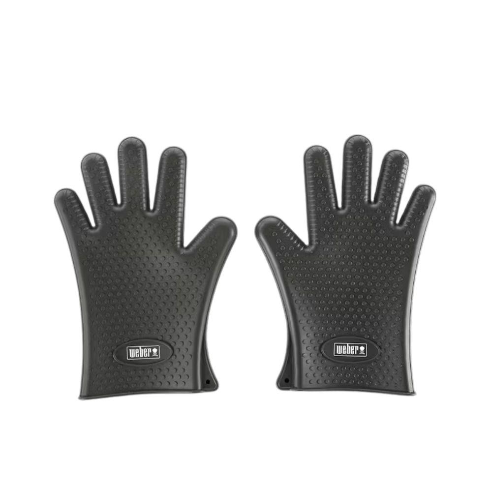 Weber Silicone Grilling Gloves - Heat Resistant up to 400° F/204° C, Size 9, Reusable, Food-grade, Textured Grip, Black