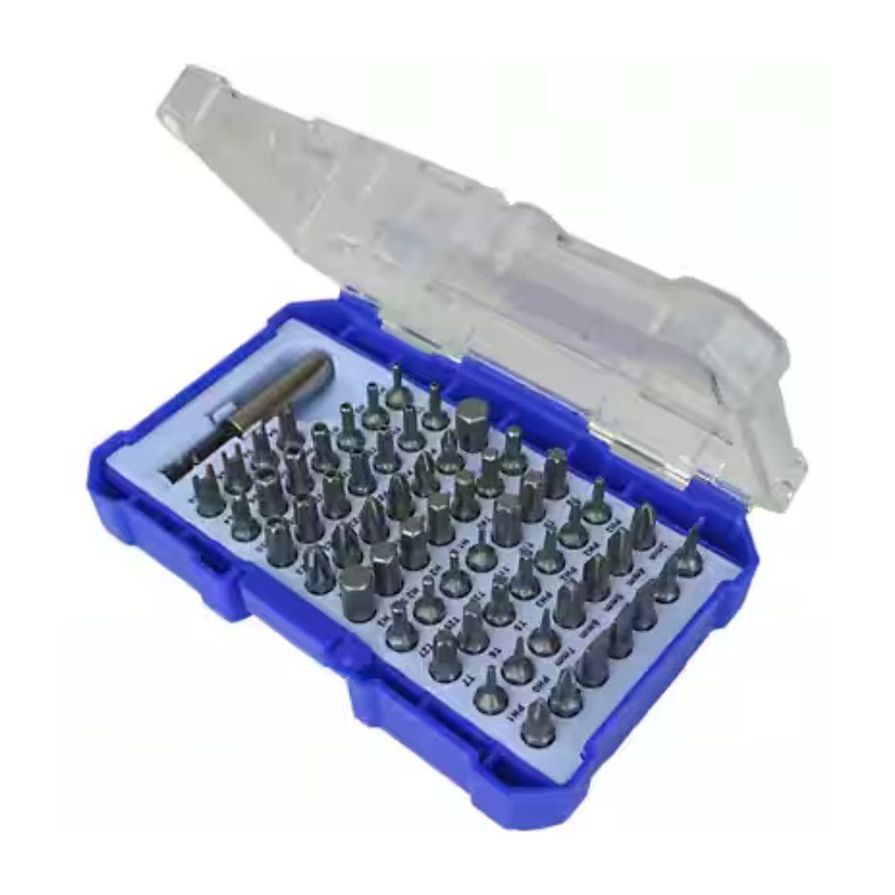 Screwdriver Bit Set 61 Piece Chrome Vanadium Steel Slotted Pozidrive Phillips Hex Star Tamperproof Hex security and spanner drive with Magnetic Bit Adaptor and Case