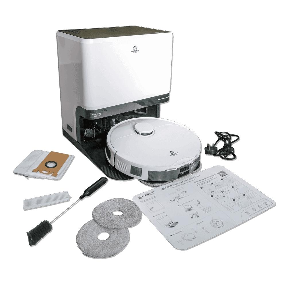 HomeBot Glider 6-in-1 Robot Vacuum and Mop with Self Emptying Station | White | 10,000 Pa Suction | LDS SLAM Navigation | Dual Spinning Mops | 20mm Obstacle Climbing | 180 Min Runtime | Under 62dB | 4-Level Mapping | Irish Voice Control