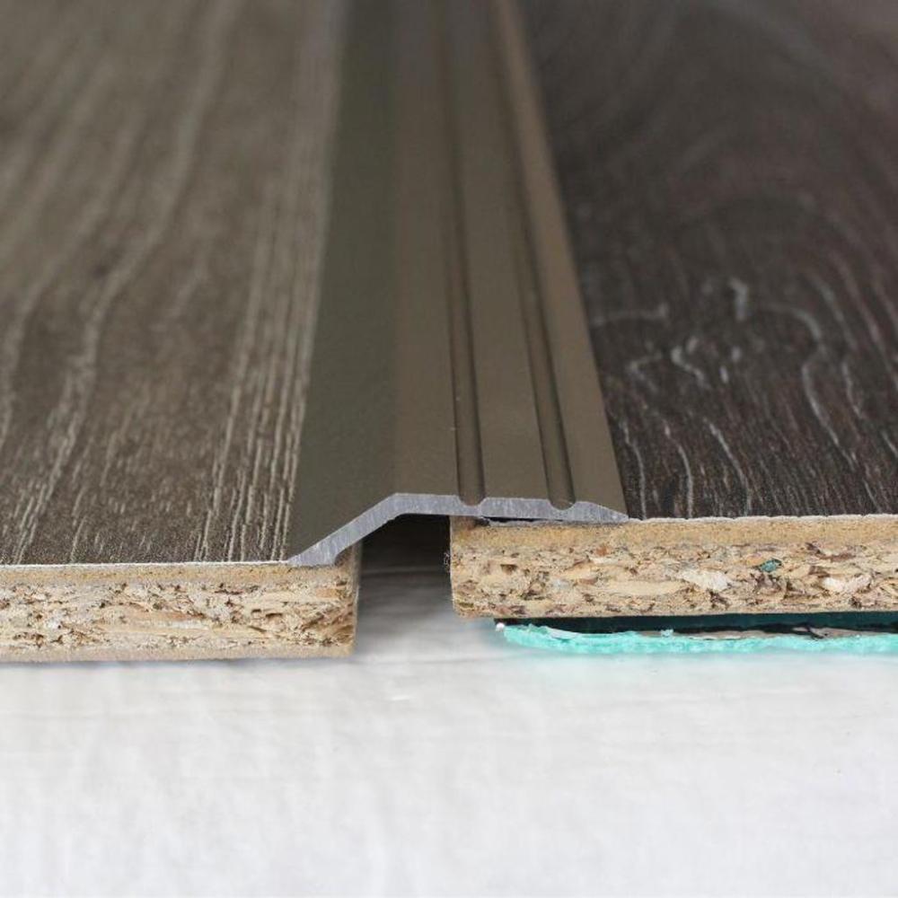 Trojan Self-Adhesive Reducer 8mm 0.9m Brushed Silver Aluminium Flooring Trim with Angled Grooved Profile
