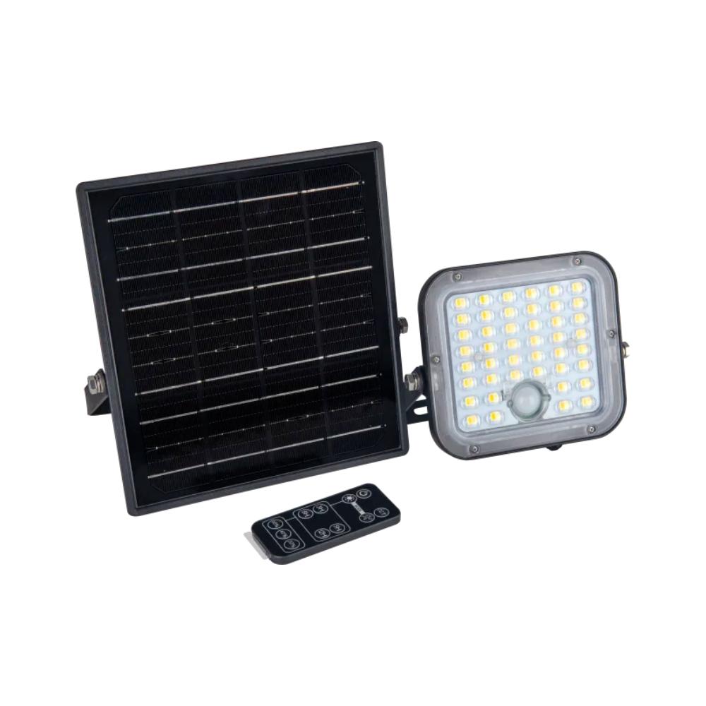 Luceco Mensa 10W Solar Floodlight with PIR Sensor & Remote | 1500 Lumens | Black | IP65 Rated