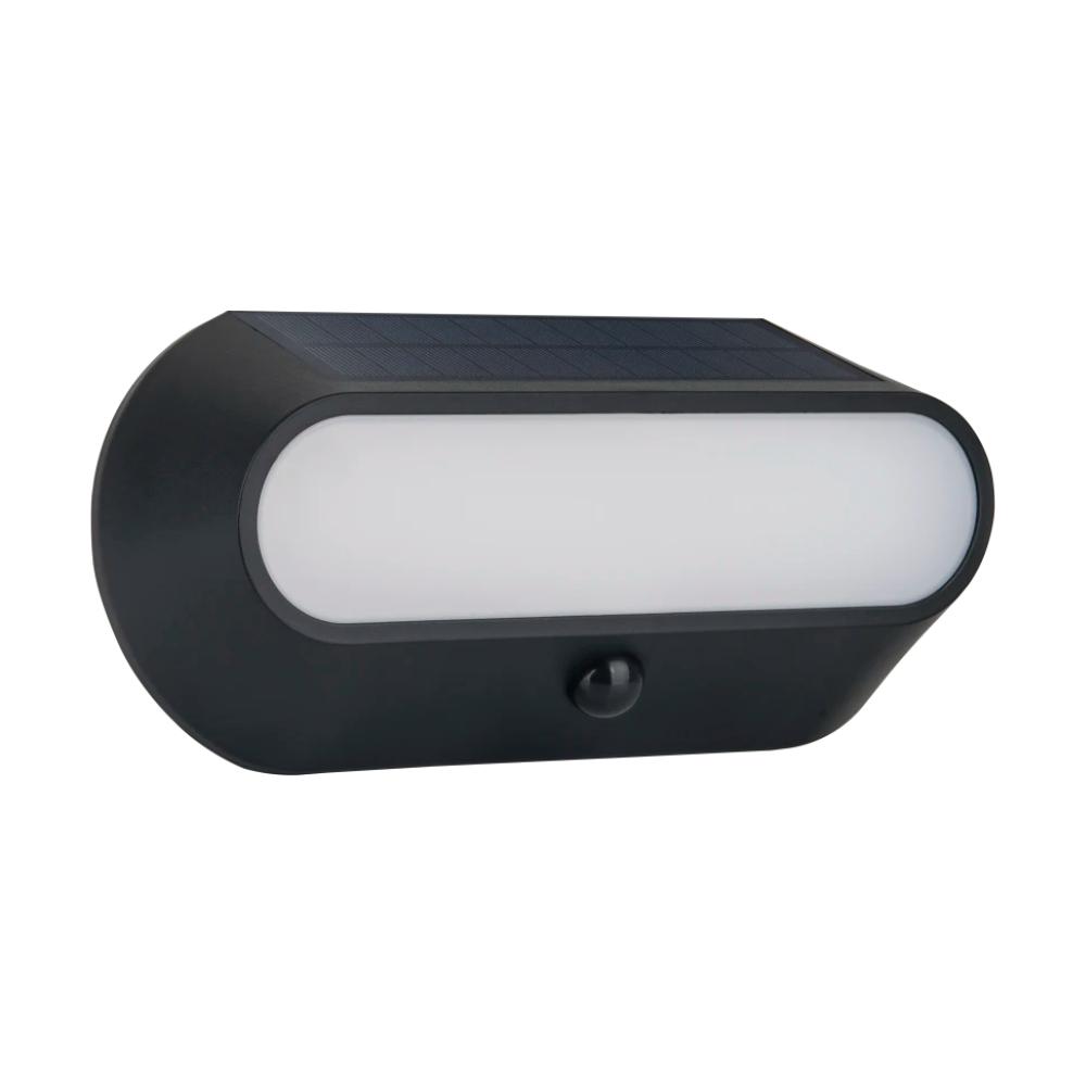 Luceco Carina Oval Solar PIR Wall Light 5W 470 Lumen 4000K Black IP54 Motion Sensor Outdoor Lighting