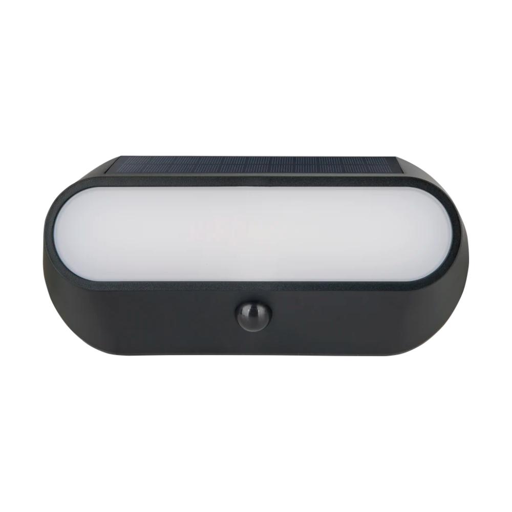 Luceco Carina Oval Solar PIR Wall Light 5W 470 Lumen 4000K Black IP54 Motion Sensor Outdoor Lighting