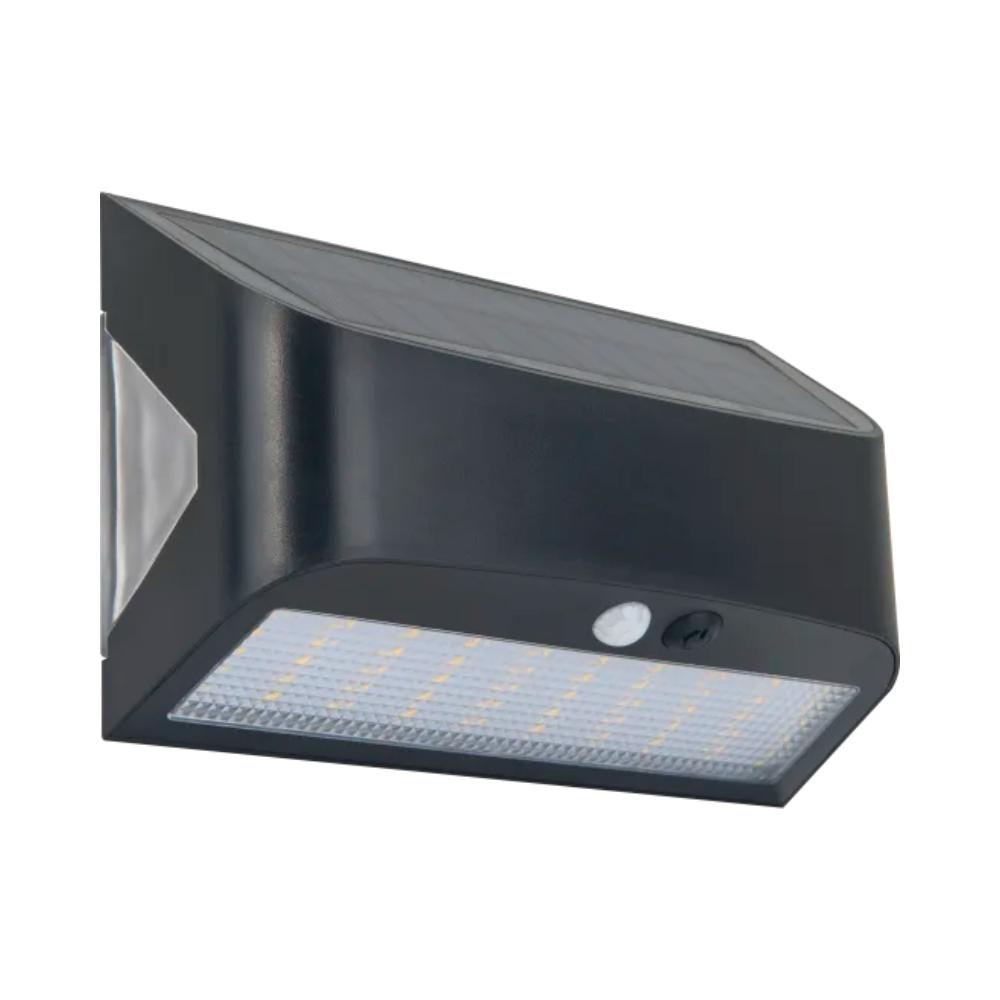 Luceco Prysm 6W Solar Wall Light 600 Lumens 4000K Black IP54 with PIR Motion Sensor & USB-C Charging