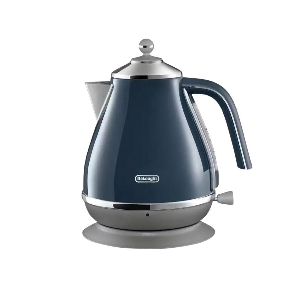 DeLonghi Icona Capitals Kettle - Blue, 1.7 litres, 360° detachable base, Stainless steel, Handle, Base, DeLonghi logo