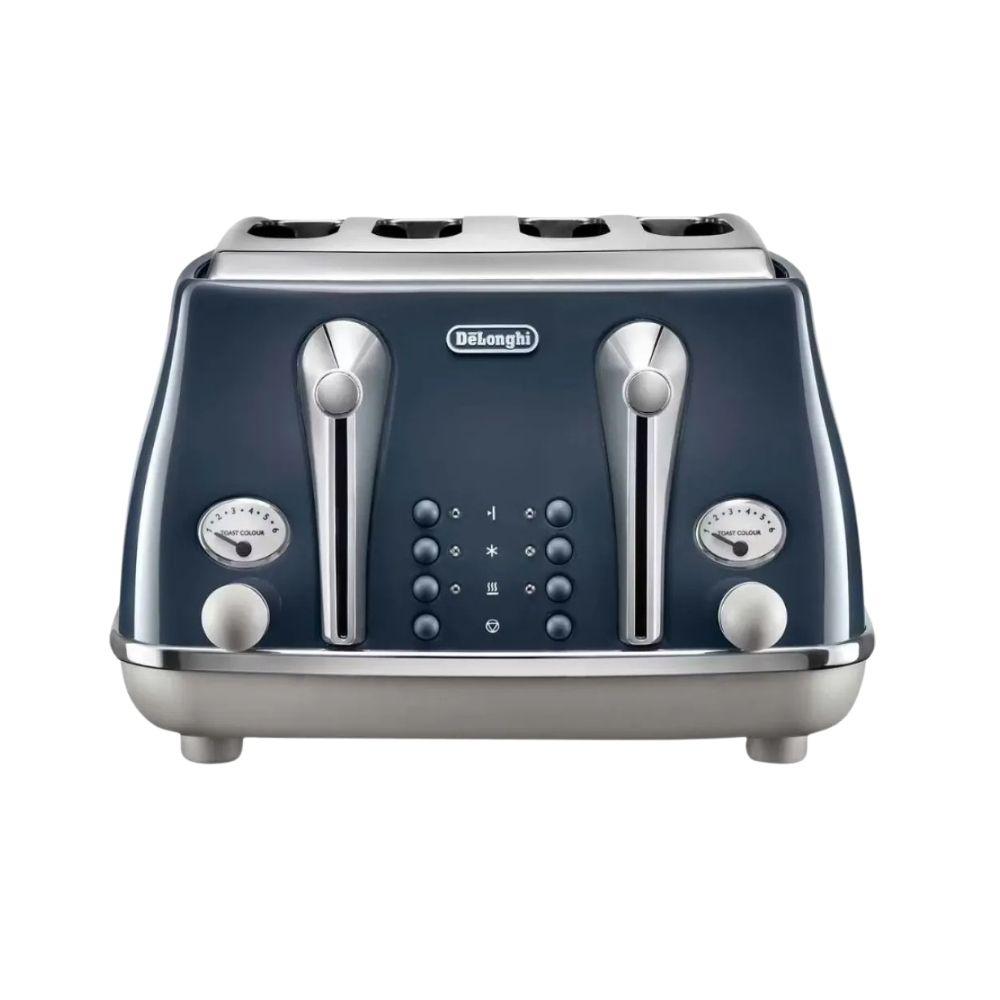 Delonghi Icona Capitals 4-Slice Toaster - Blue, 1800 W, Defrost, Reheat, Bagel function, Variable browning, Stainless Steel