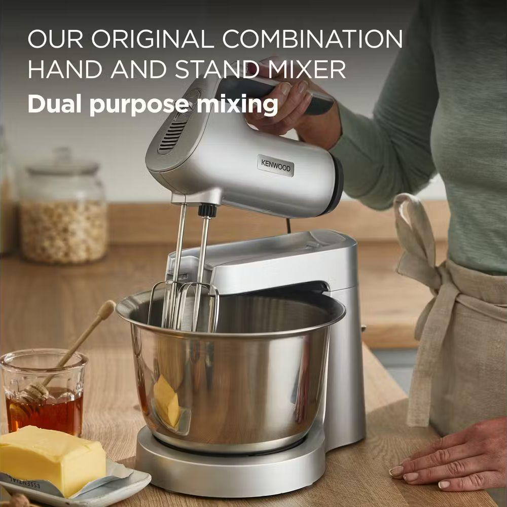 Kenwood Chefette Stand Mixer Silver 3.5L Bowl 650W - Pulse, Rotating Bowl, Twin Beaters, Kneaders, Cord Storage, Safety Interlock, SureGrip Handle, Dispense Button, Dishwasher-safe Parts