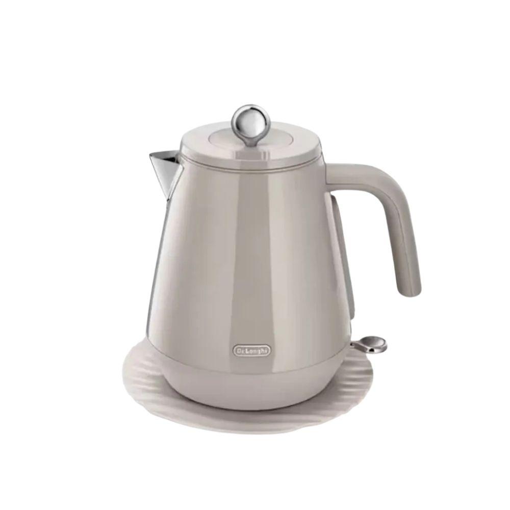DeLonghi Eclettica Kettle 1.7L Beige Stainless Steel with Saucer