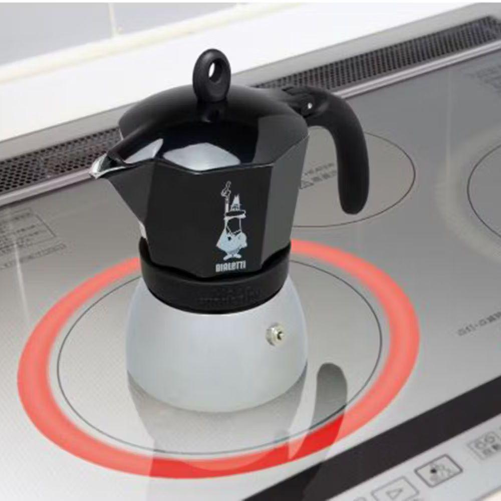 Bialetti Moka Induction 6 Cup Stovetop Coffee Maker | Black | Aluminium+Steel Body | Silicone Handle | Induction Compatible