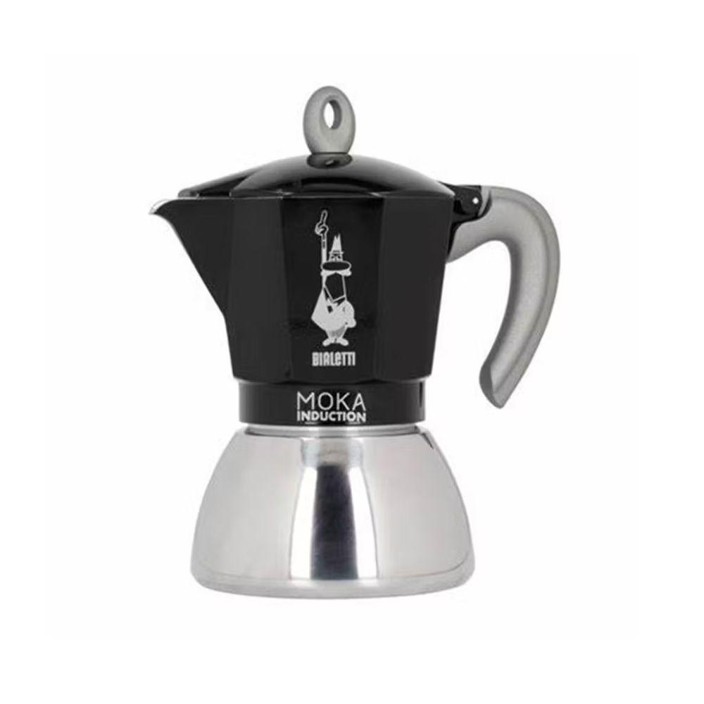 Bialetti Moka Induction 6 Cup Stovetop Coffee Maker | Black | Aluminium+Steel Body | Silicone Handle | Induction Compatible