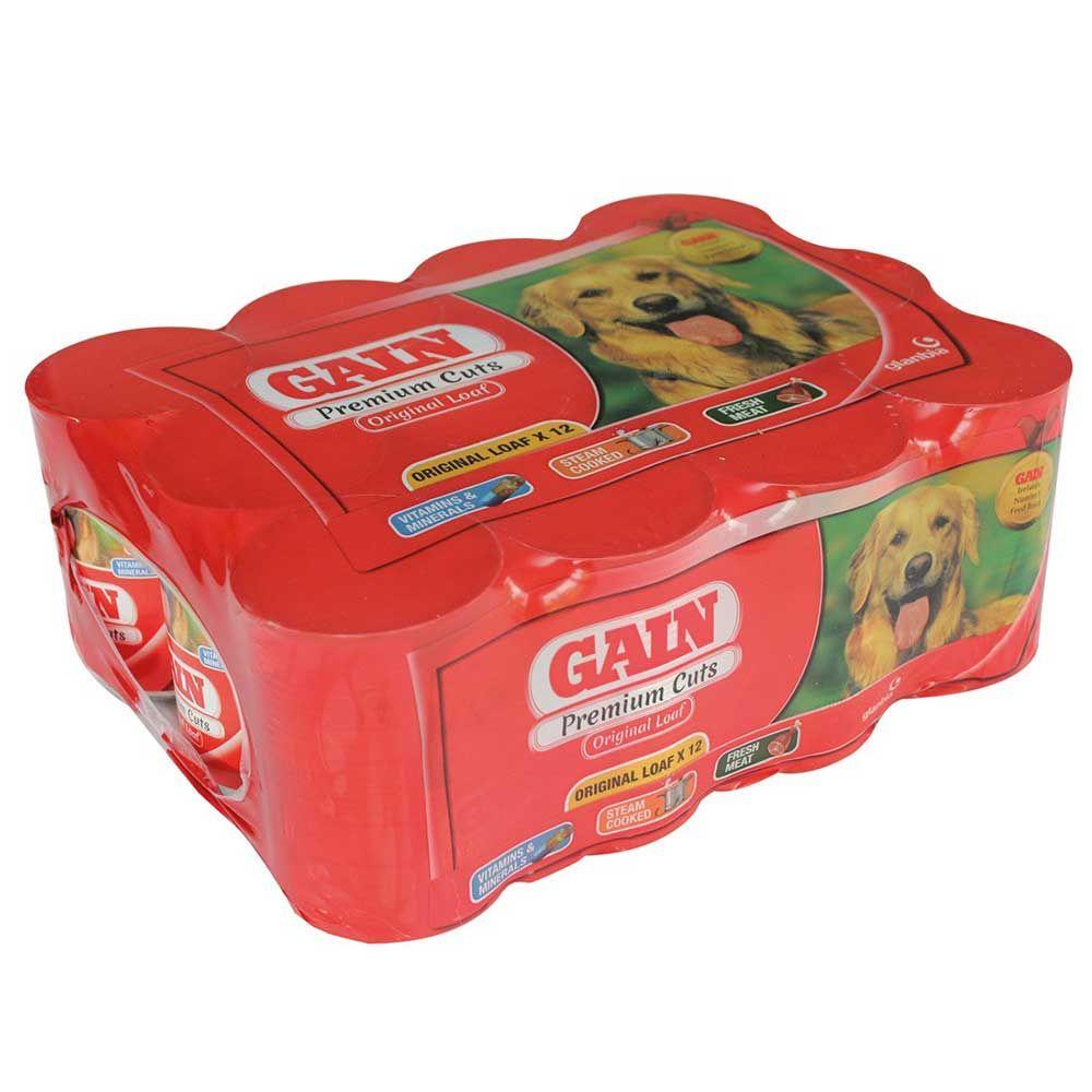 Gain Premium Cuts Original Loaf Wet Dog Food 400g 12 Pack Steam Cooked Fresh Meat Vitamins Minerals Golden Retriever Dog Red Packaging Can Multipack