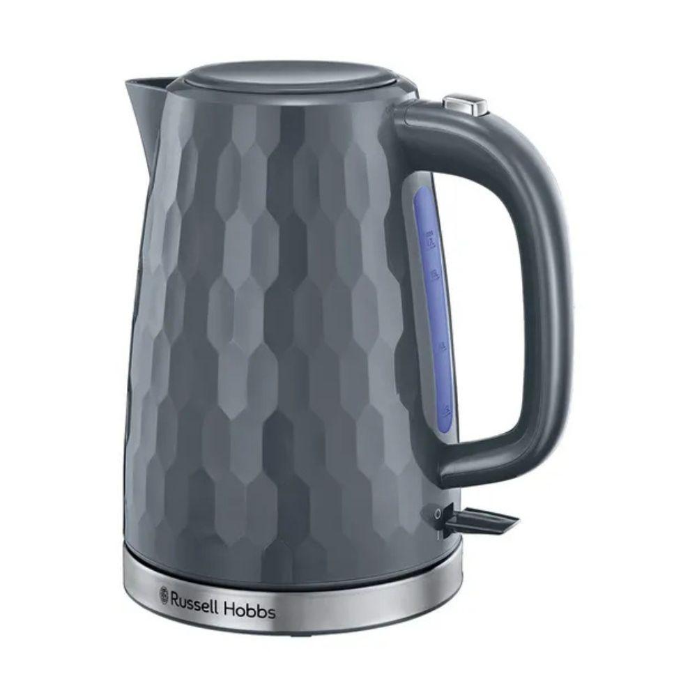 Russell Hobbs Honeycomb Kettle Grey 1.7 litres Stainless Steel Perfect pour spout Cup markings Illuminated water window