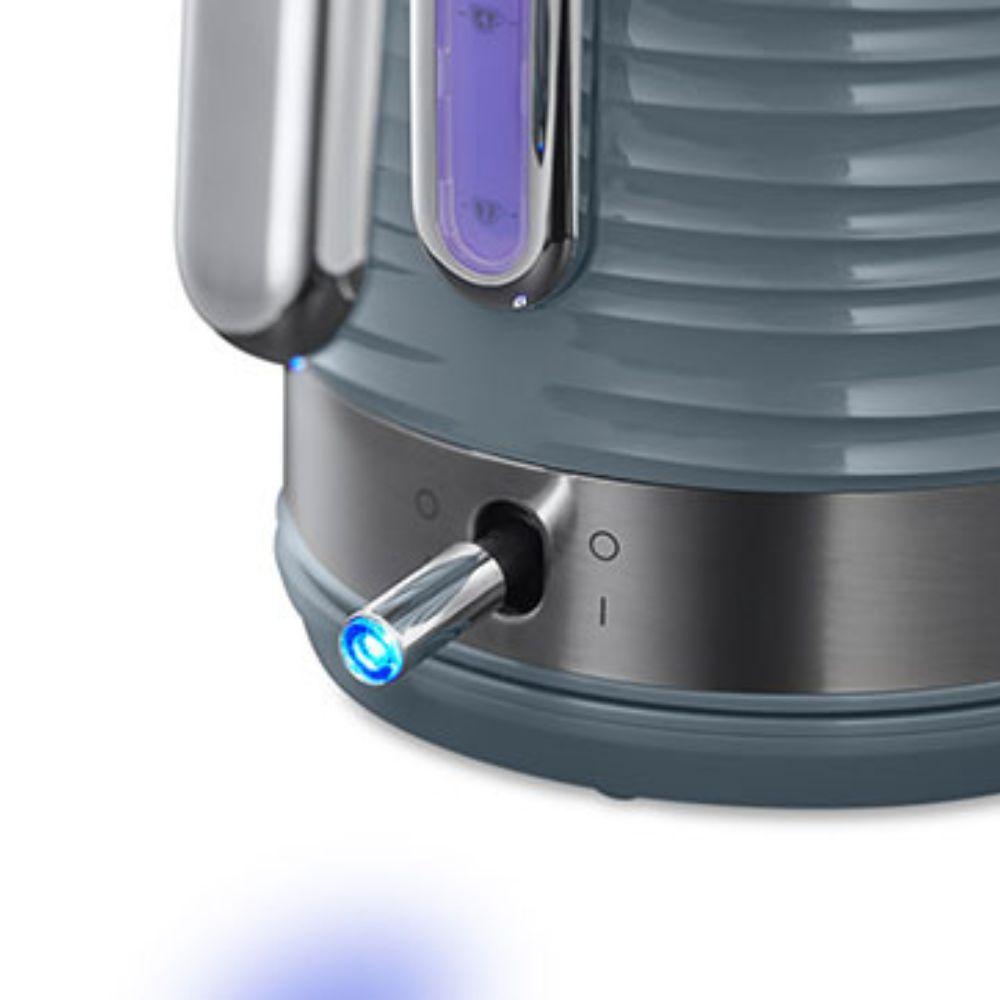 Russell Hobbs Grey Kettle 1.7 Litre Rapid Boil, Perfect Pour Spout, Blue Power Light Indicator