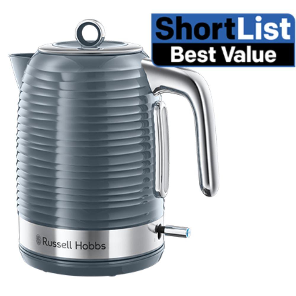 Russell Hobbs Grey Kettle 1.7 Litre Rapid Boil, Perfect Pour Spout, Blue Power Light Indicator