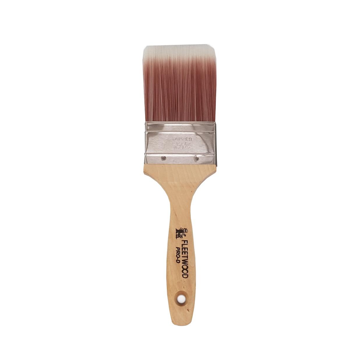 Fleetwood PRO-D Paint Brush Size 2.5" Stainless Steel Ferrule Wood Beavertail Handle All types of paint Image Features: Stainless Steel, Wood, Tapered Filament