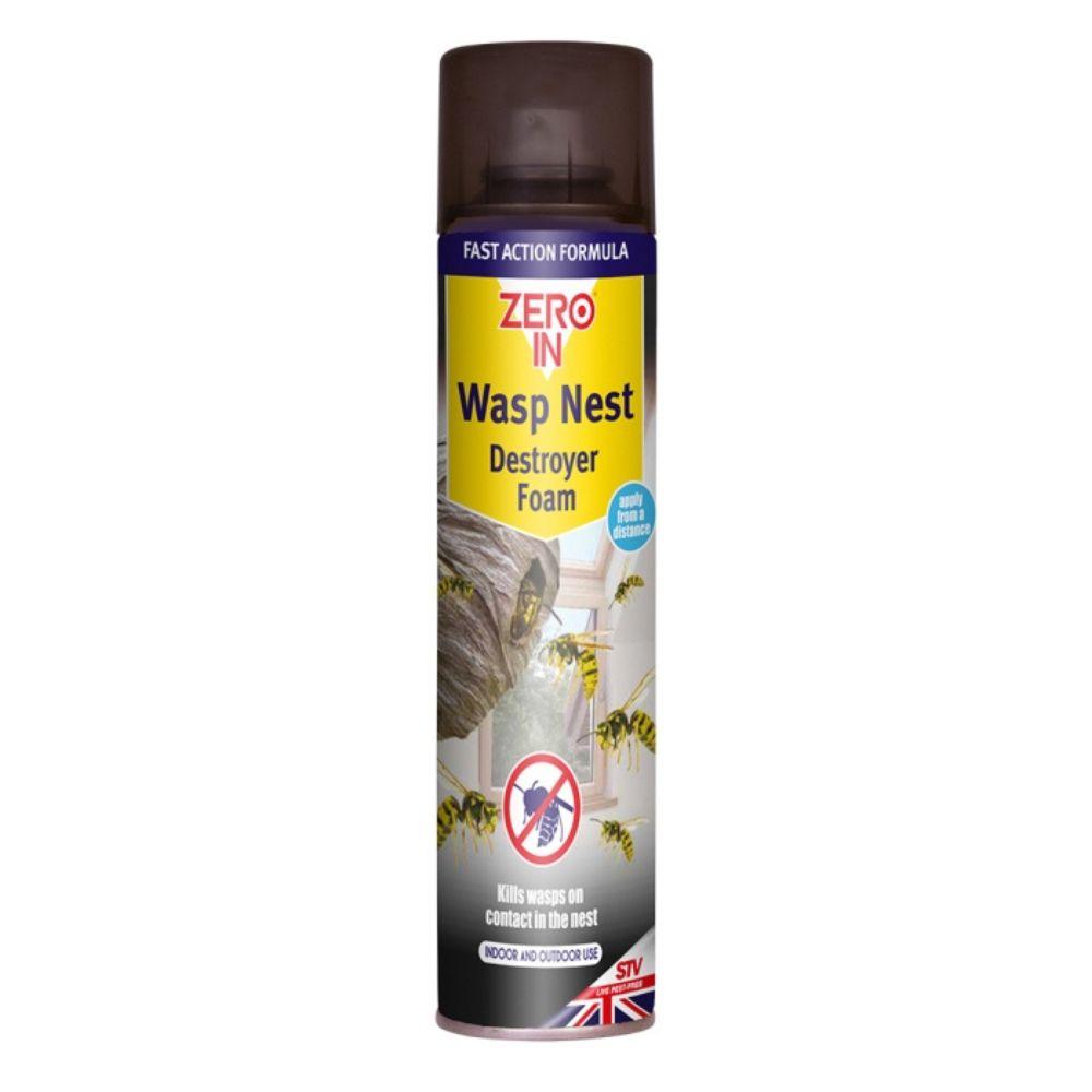 Zero In Wasp Nest Destroyer Foam 300ml Aerosol - Kills Wasps Indoors & Outdoors from 2m Distance - Fast Acting Formula