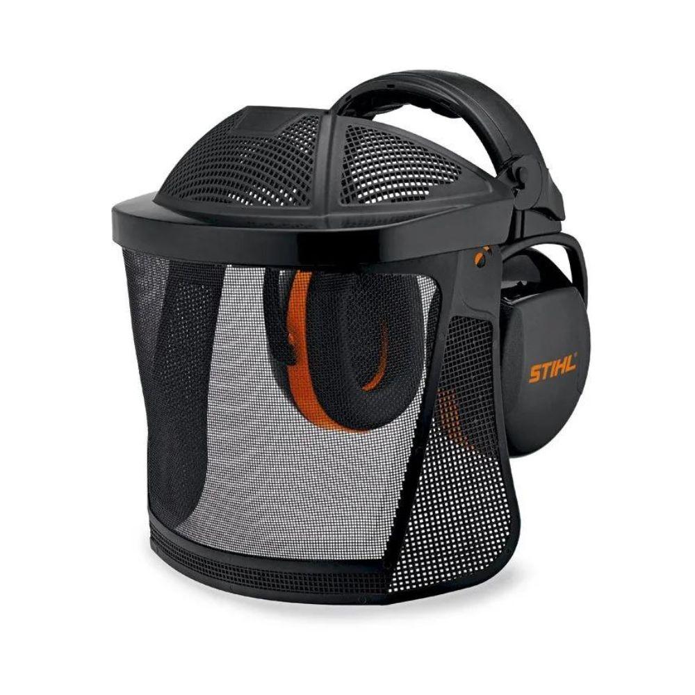 Stihl DYNAMIC Face & Ear Protection with Mesh Visor GPA 30 - EN 352, EN 1731, SNR 30, 110 dB(A) Ear Protection, Polyamide Visor, Additional Forehead Protection, Soft Padded Head Strap, Black Mesh, Orange Ear Defenders, Stihl Logo