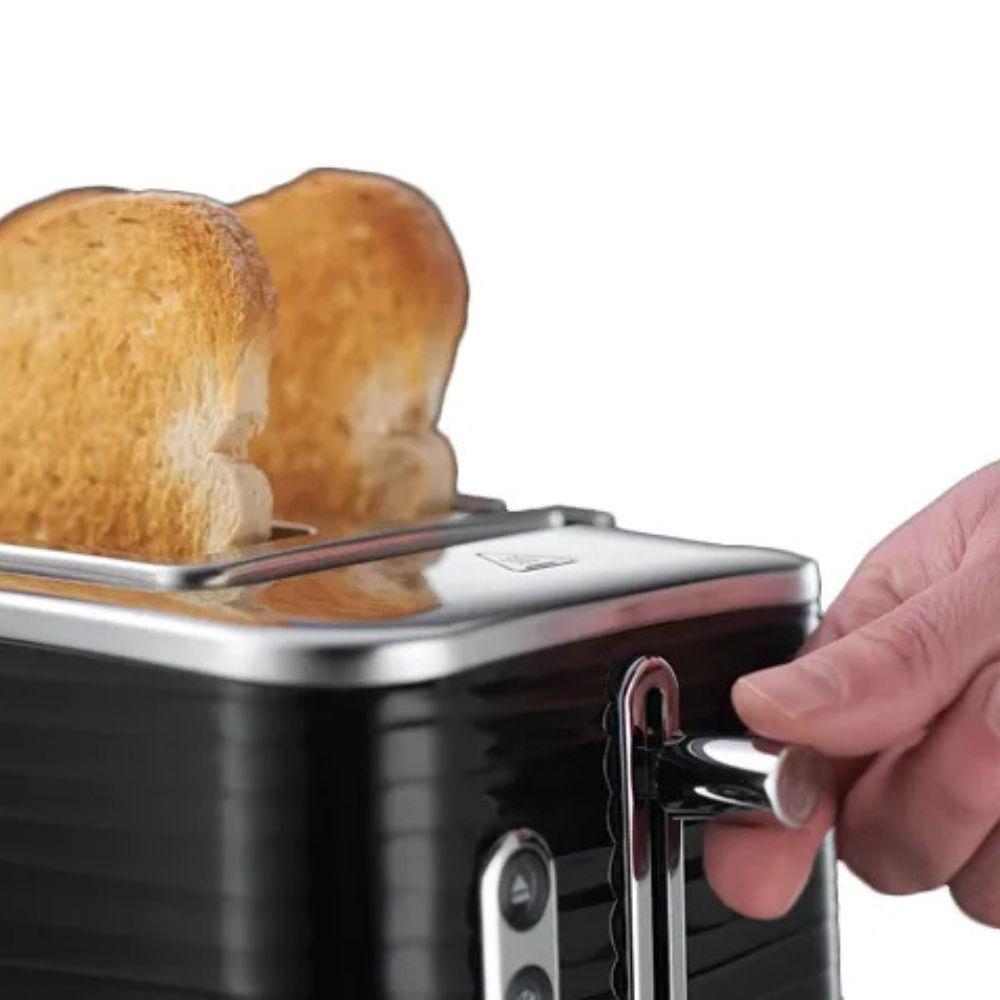 Russell Hobbs Inspire 2 Slice Black Toaster with Lift & Look, Frozen, Cancel, Reheat Settings and Textured Ripples - 29.5cm x 19.5cm