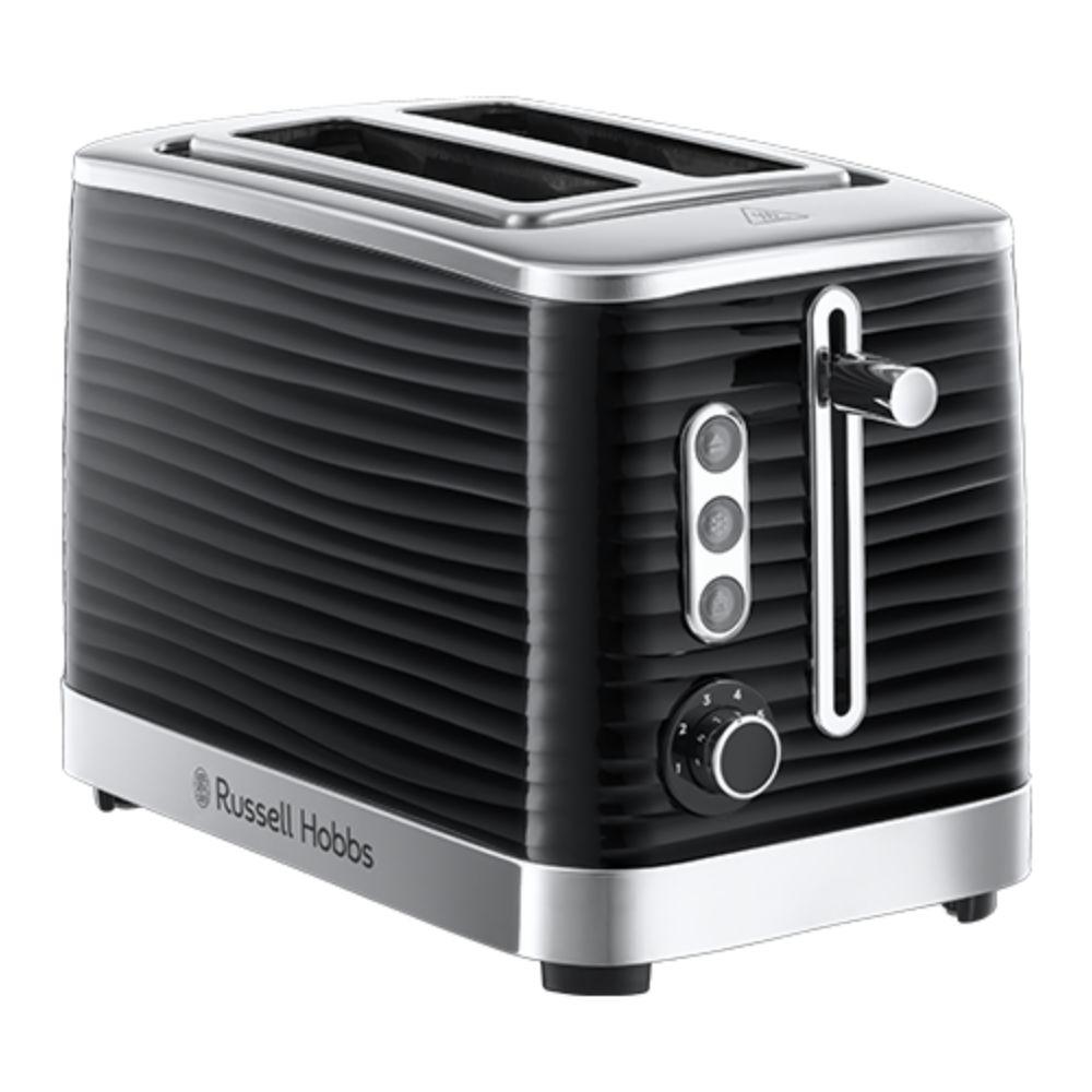 Russell Hobbs Inspire 2 Slice Black Toaster with Lift & Look, Frozen, Cancel, Reheat Settings and Textured Ripples - 29.5cm x 19.5cm
