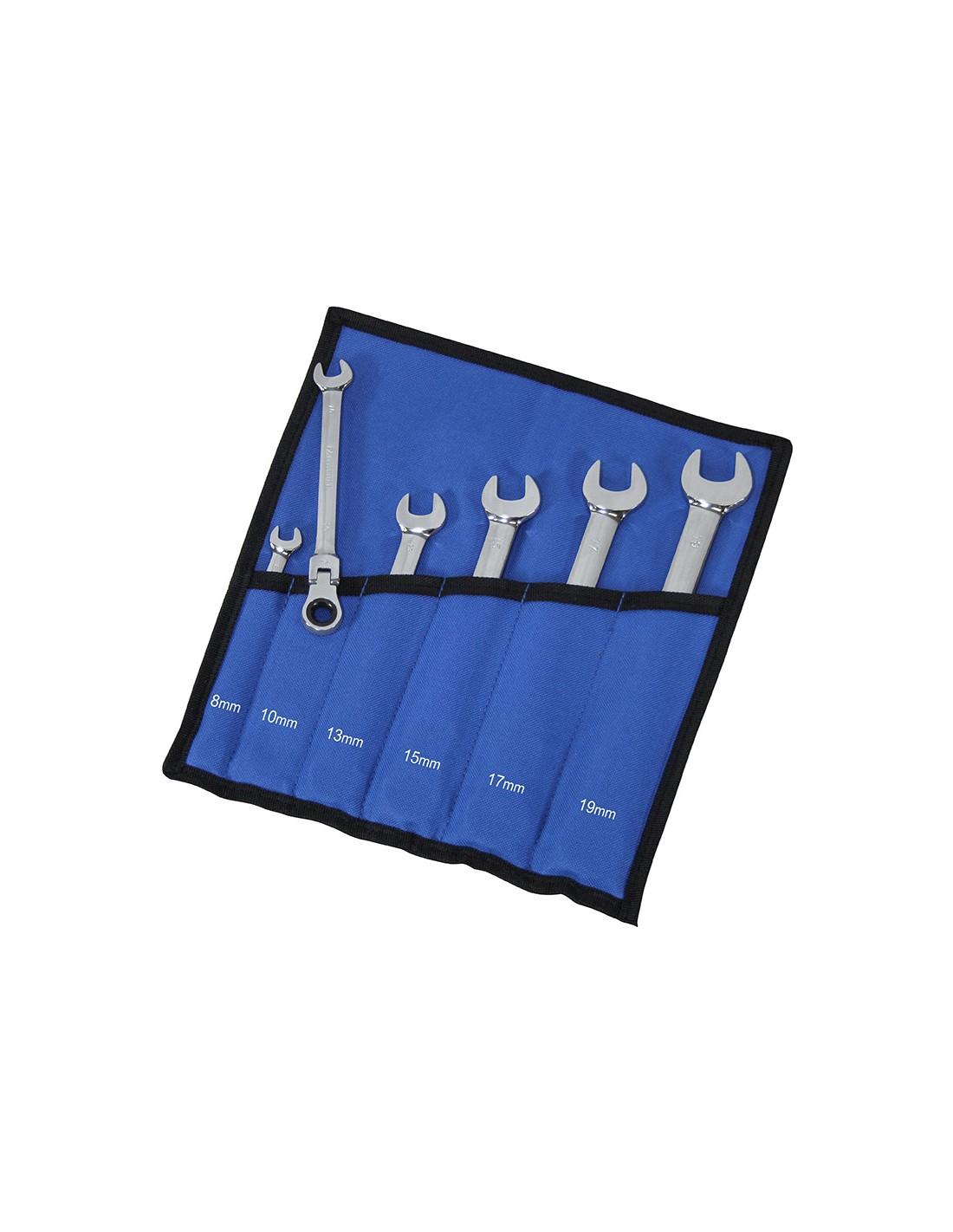Faithfull Combination Spanner Set, 6 Piece, Ratchet Head, Chrome Vanadium, Sizes: 8, 10, 13, 15, 17, 19mm, Image Features: FAITHFULL, 19, 10, 13, 15, 17