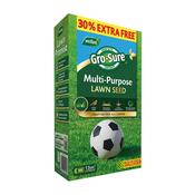 Gro-Sure Multi-Purpose Lawn Seed 390g 10m² Coverage with 30% Extra Free for 13m² Total Coverage, Hard-wearing, Strong Root Growth, Bird Deterrent, Quick Germination, Built-in Seed Applicator